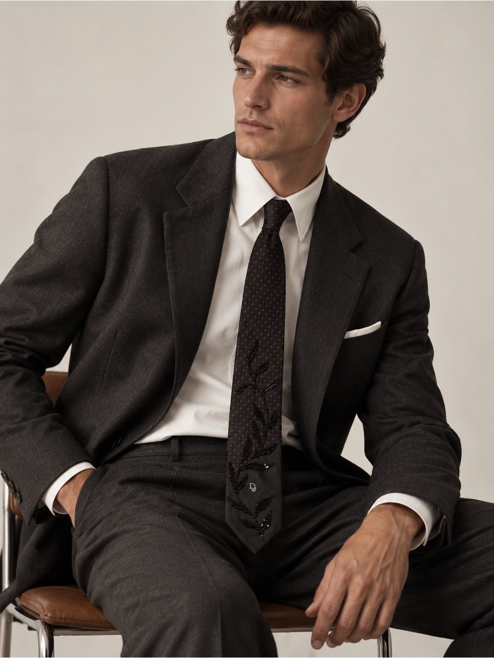 Dior Classic Black Embroidered Silk Tie – Unisex Accessory